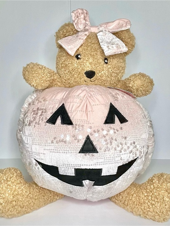 Burlington Other - Halloween Pink Sequin Pumpkin Teddy Bear Plush Pillow